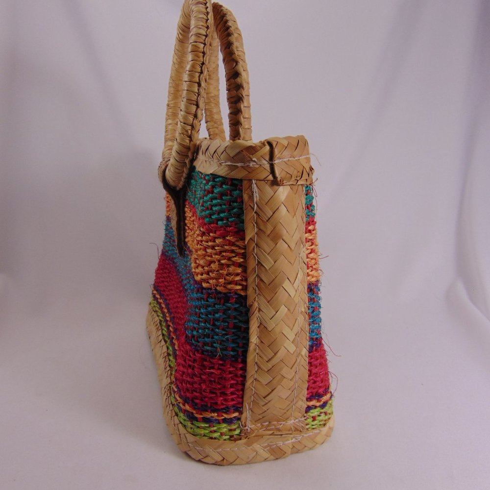 Retro Multi-Colored, Striped Pattern Woven Tote W… - image 4